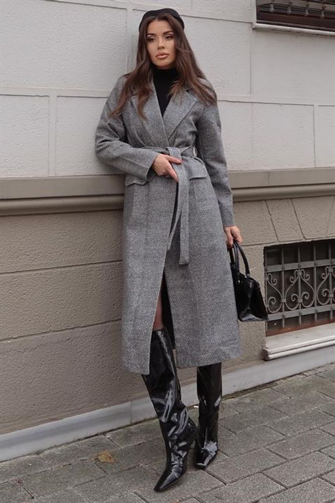 Sobe Istanbul Grey Elegant Single Breasted Wrapover Coat Wholesale Clothing 1