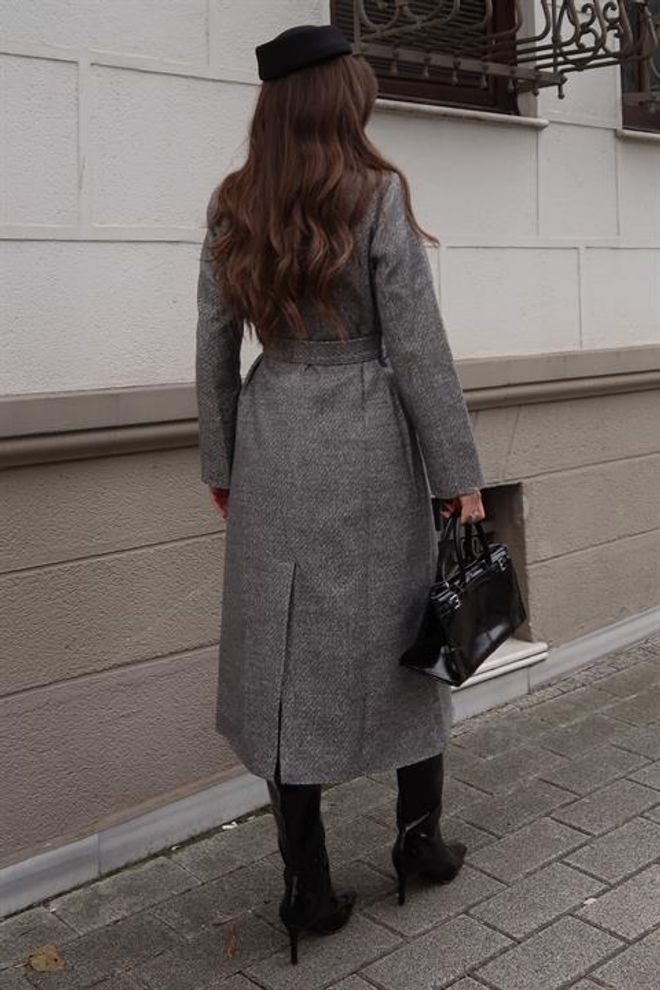 Sobe Istanbul Grey Elegant Single Breasted Wrapover Coat Wholesale Clothing Cocktail