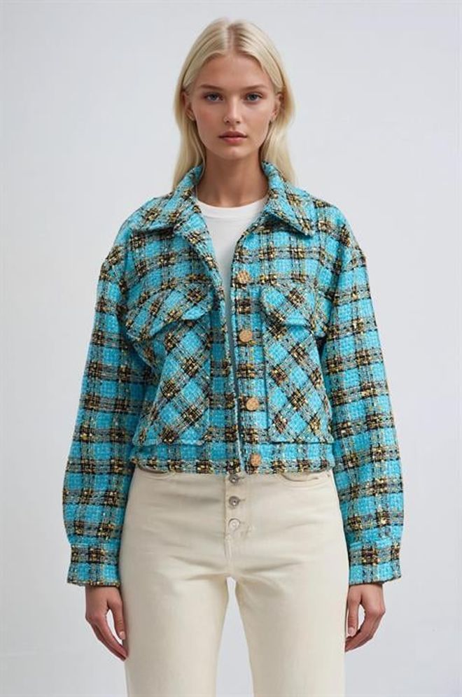 Sobe Istanbul Plava Karirana Ležerna Gornja Majica Jakna Veleprodaja odjeće Ležerni