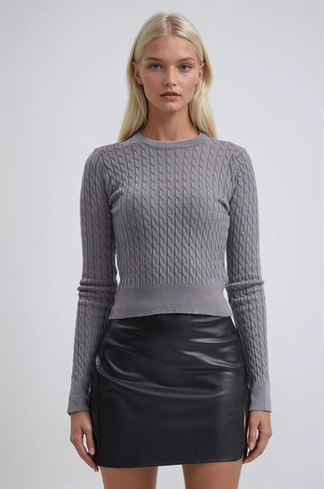 Sobe Istanbul Blusa Grigia Casual Slim Fit Con Maniche Lunghe Dritte Abbigliamento all'ingrosso Casuale