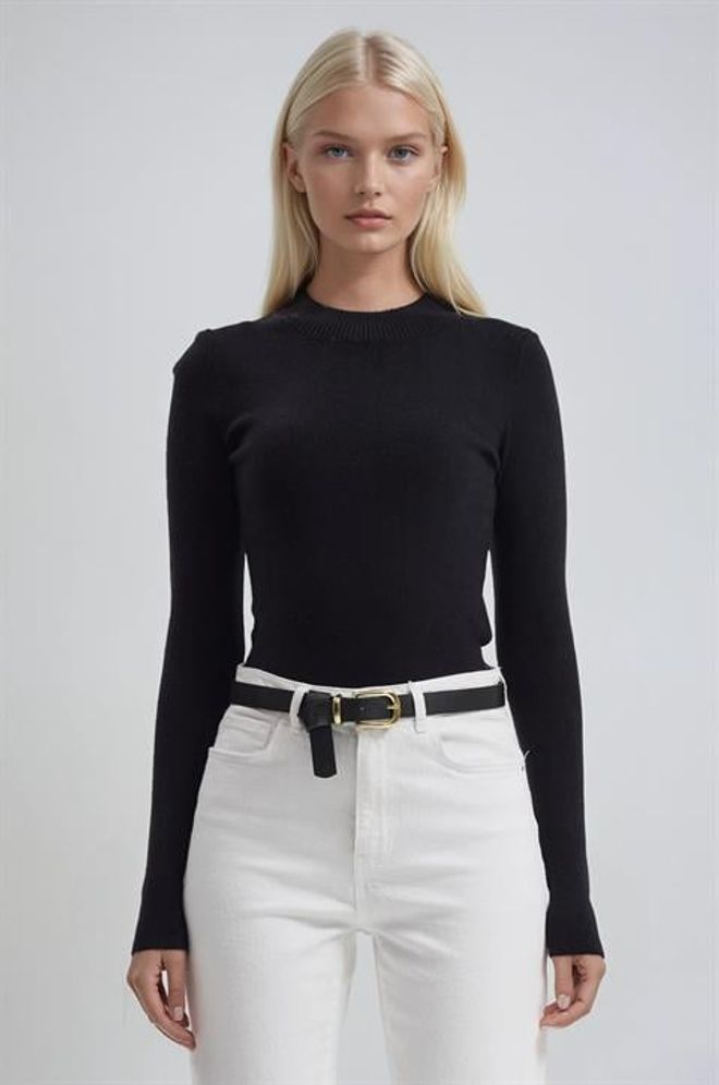 Sobe Istanbul Nero Maglione Slim Fit Girocollo Manica Lunga Abbigliamento all'ingrosso Casuale