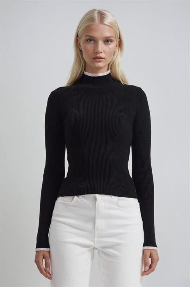 Sobe Istanbul Maglione Nero Slim Fit Con Collo Alto Abbigliamento all'ingrosso Casuale