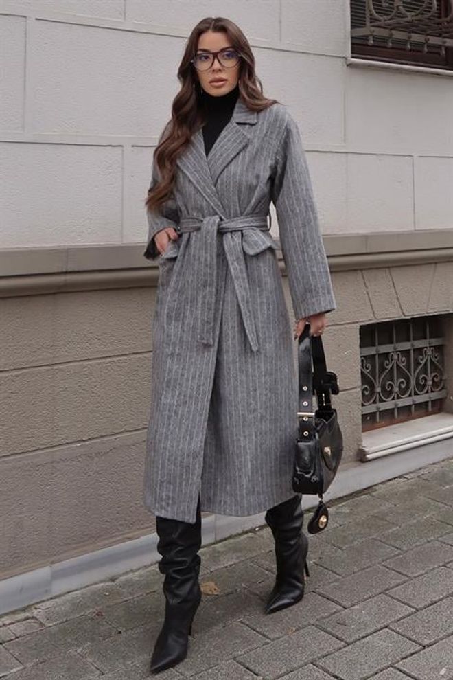 Sobe Istanbul Grey Elegant Wrapover Coat Wholesale Clothing Fall