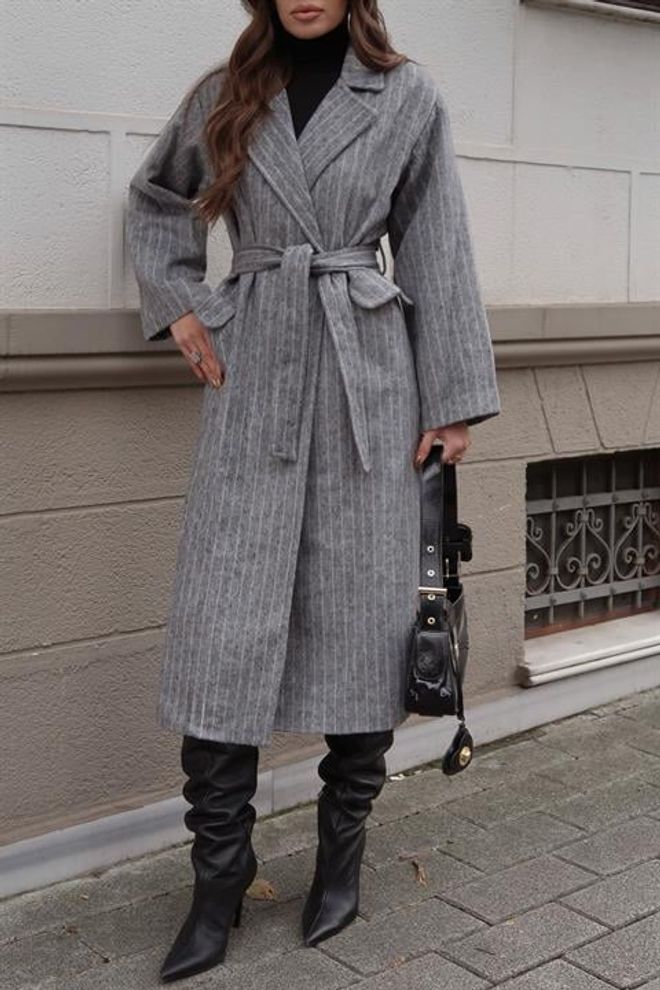 Sobe Istanbul Grey Elegant Wrapover Coat Wholesale Clothing Vintage