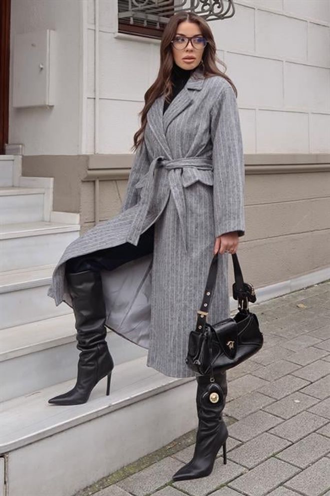 Sobe Istanbul Grey Elegant Wrapover Coat Wholesale Clothing 1