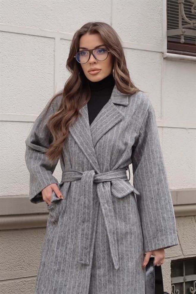 Sobe Istanbul Grey Elegant Wrapover Coat Wholesale Clothing 5