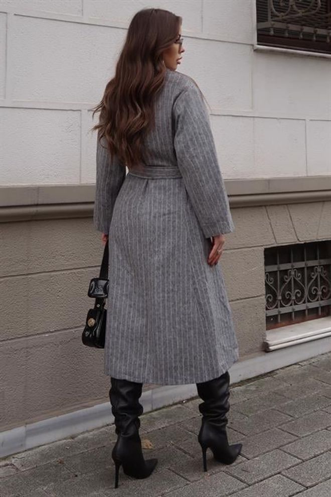 Sobe Istanbul Grey Elegant Wrapover Coat Wholesale Clothing Cocktail