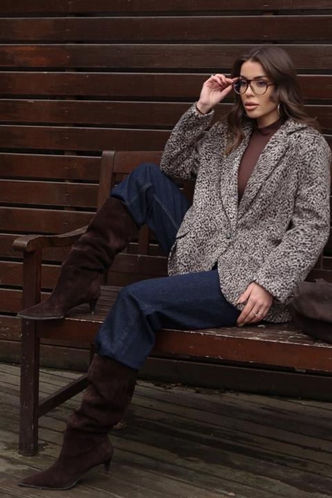 Sobe Istanbul Siva Jakna Sa Životinjskim Printom Jednoredni Blejzer Veleprodaja odjeće Ležerni