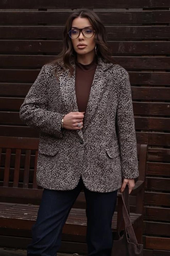 Sobe Istanbul Grey Animal Print Single Breasted Jacket Wholesale Clothing 1