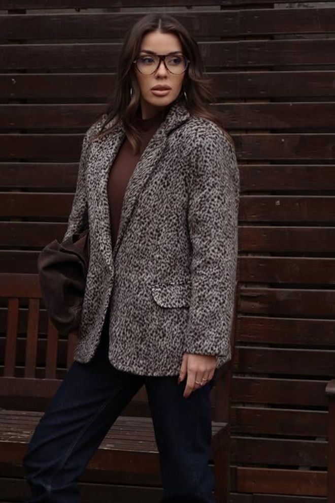 Sobe Istanbul Grey Animal Print Single Breasted Jacket Wholesale Clothing Lounge