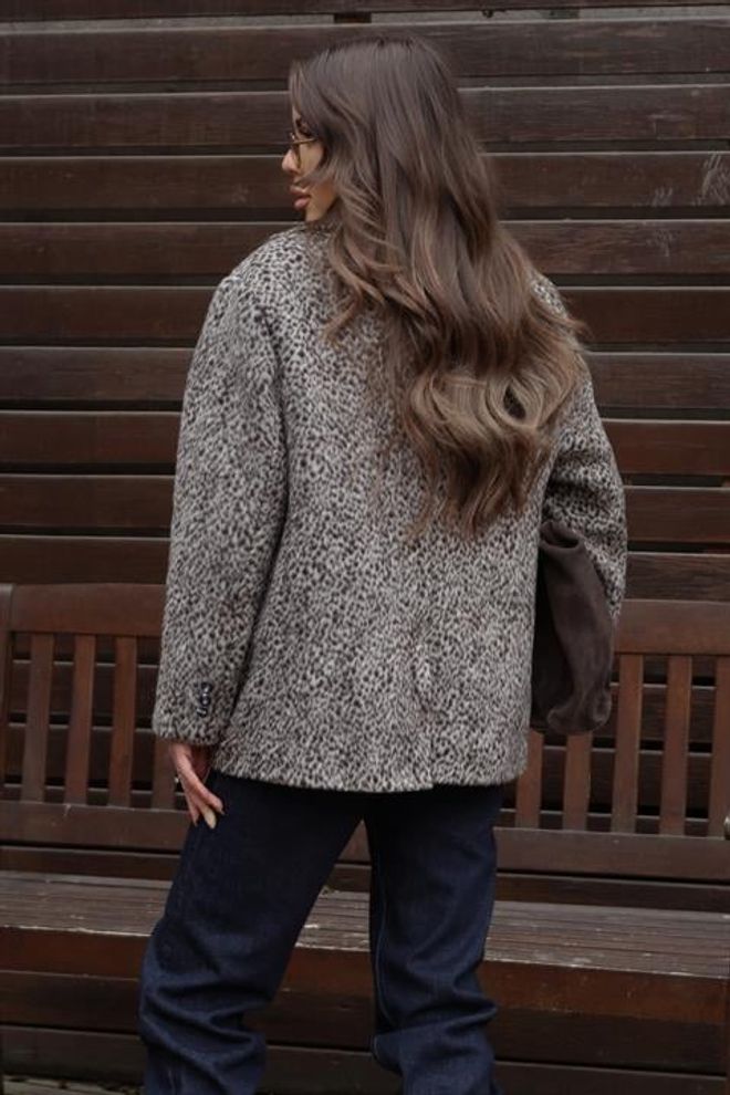 Sobe Istanbul Grey Animal Print Single Breasted Jacket Wholesale Clothing Fall