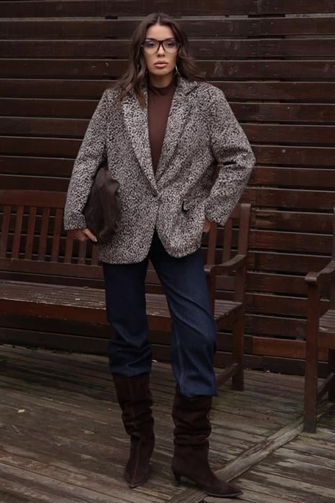 Sobe Istanbul Grey Animal Print Single Breasted Jacket Wholesale Clothing Streetwear