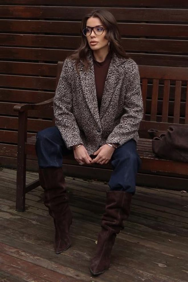 Sobe Istanbul Grey Animal Print Single Breasted Jacket Wholesale Clothing 5