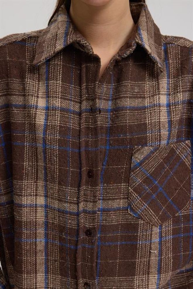 Sobe Istanbul Brown Plaid Oversized Fit Polo Neck Shirt Wholesale Clothing Lounge