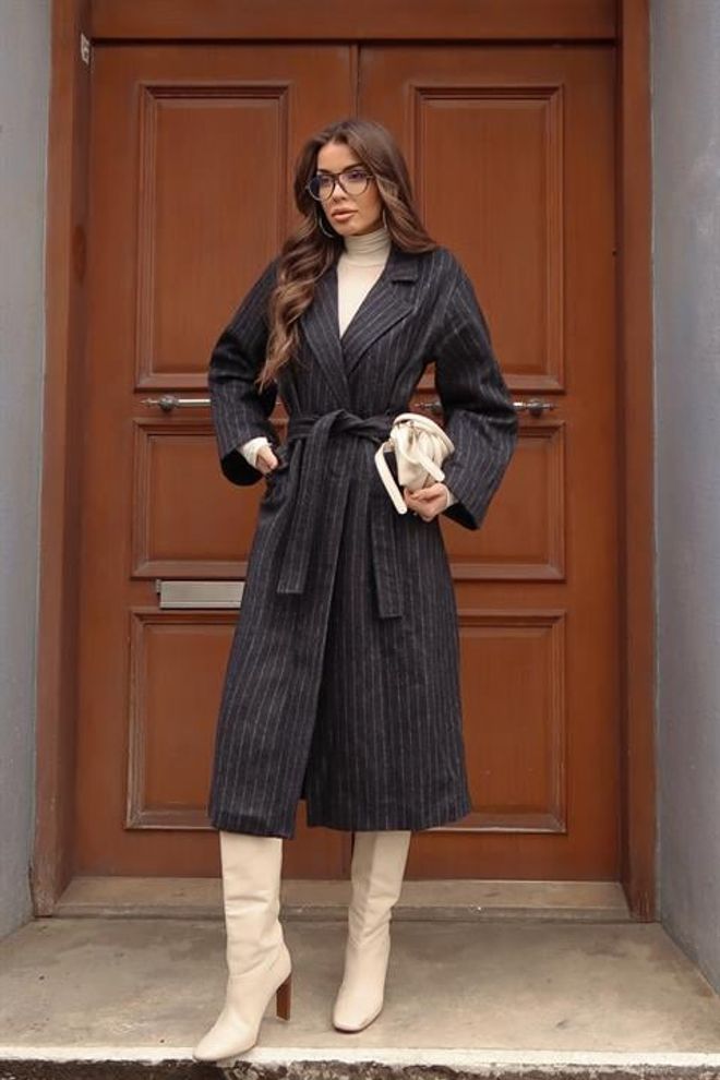 Sobe Istanbul Black Striped Elegant Wrapover Coat Wholesale Clothing Lounge