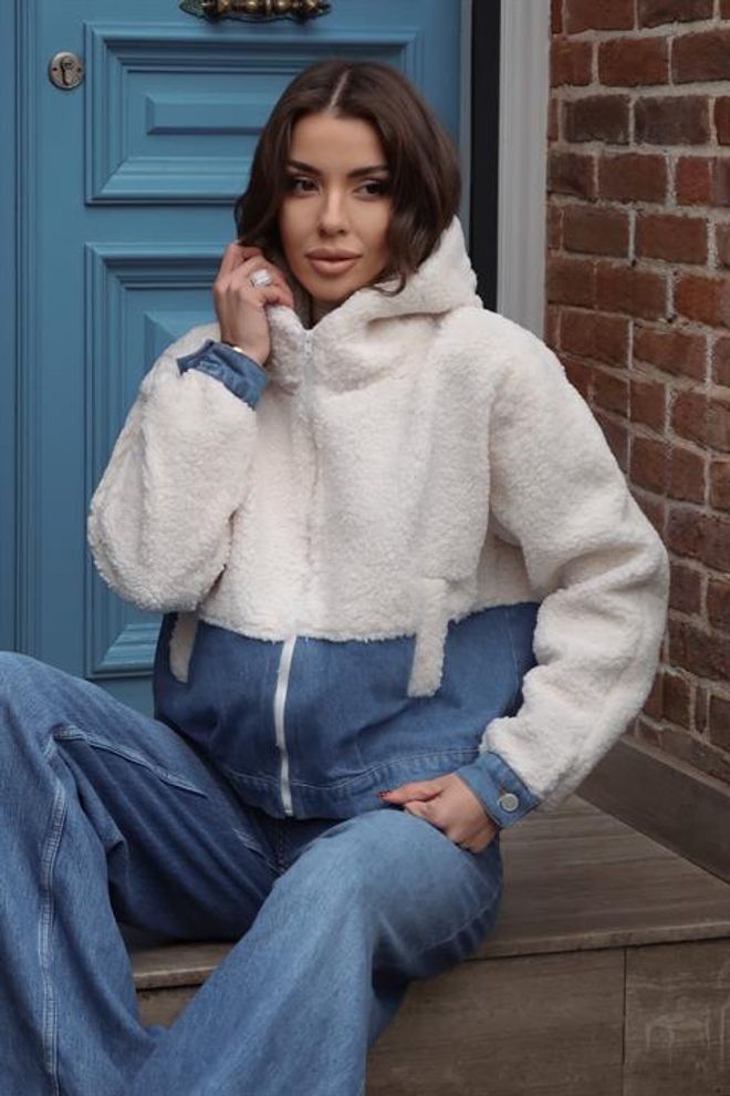 Sobe Istanbul White Bomber Jacket With Hooded Collar Wholesale Clothing Fall