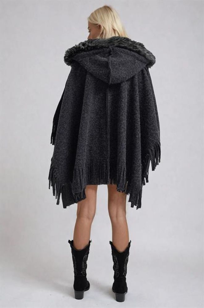 Sobe Istanbul Сив Небрежен Бохо Пончо С Качулка Дрехи на едро 5