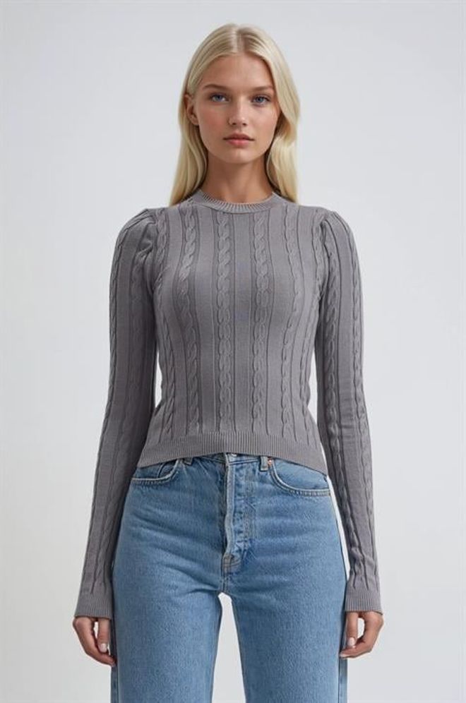 Sobe Istanbul Maglione Grigio Slim Fit Con Motivo Figura E Scollo Rotondo Abbigliamento all'ingrosso Casuale