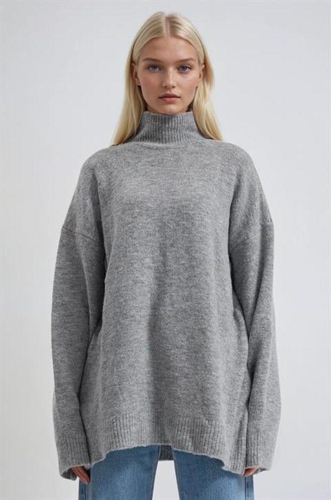 Sobe Istanbul Maglione Grigio Oversize Con Collo A Tartaruga Abbigliamento all'ingrosso Casuale