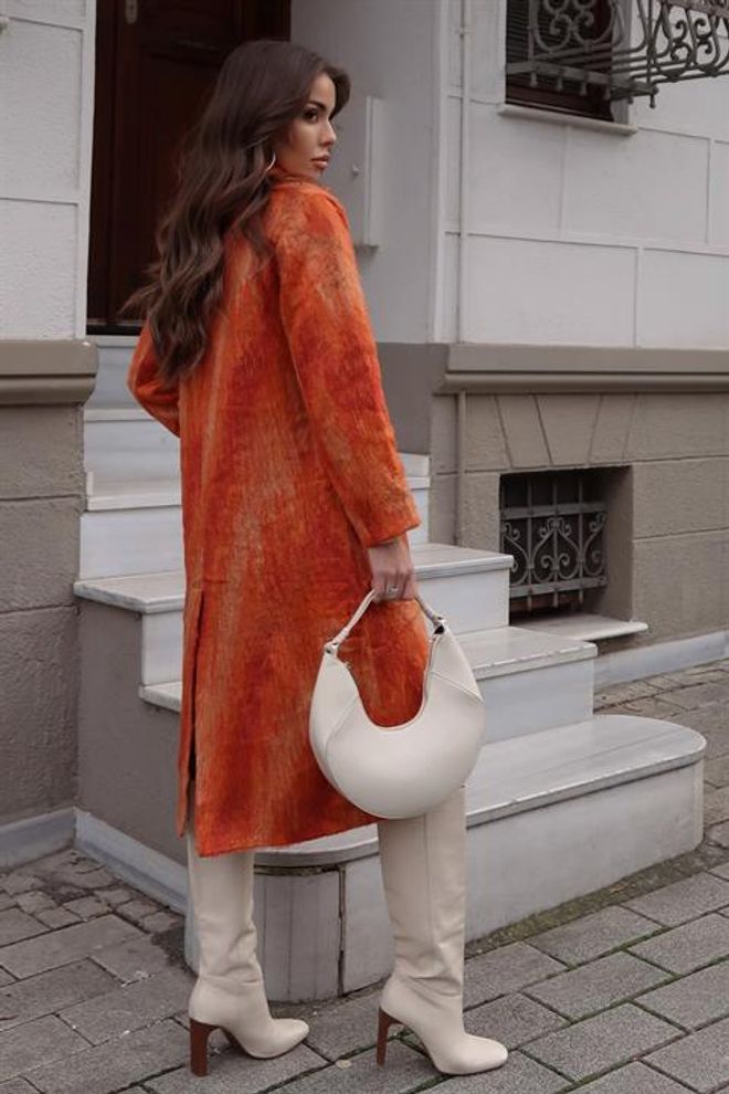 Sobe Istanbul Orange Elegant Single Breasted Long Coat Wholesale Clothing Vintage