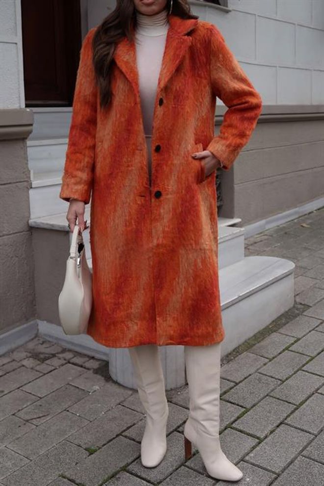 Sobe Istanbul Orange Elegant Single Breasted Long Coat Wholesale Clothing Fall