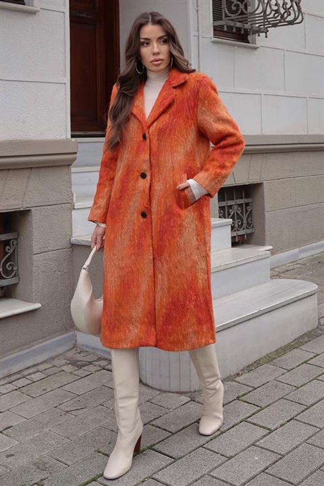 Sobe Istanbul Orange Elegant Single Breasted Long Coat Wholesale Clothing 1