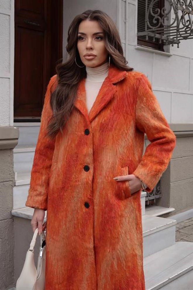 Sobe Istanbul Orange Elegant Single Breasted Long Coat Wholesale Clothing Work
