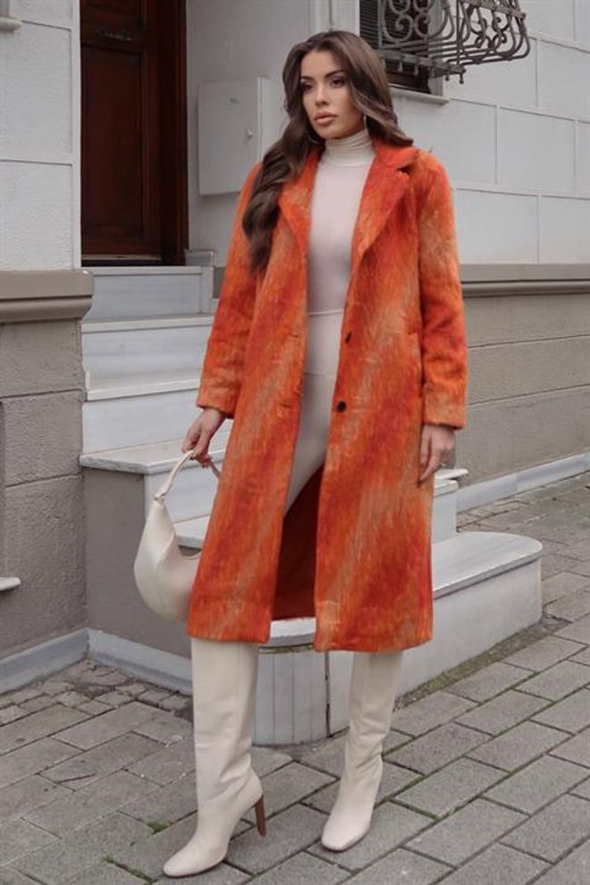 Sobe Istanbul Orange Elegant Single Breasted Long Coat Wholesale Clothing 5