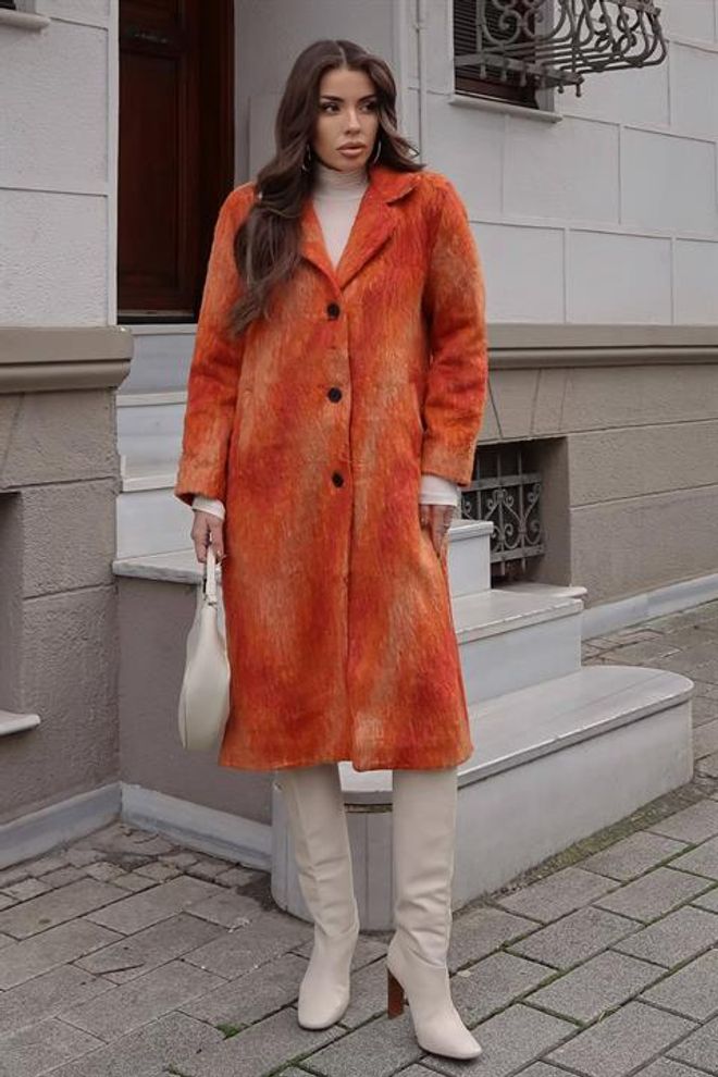 Sobe Istanbul Orange Elegant Single Breasted Long Coat Wholesale Clothing Birthday