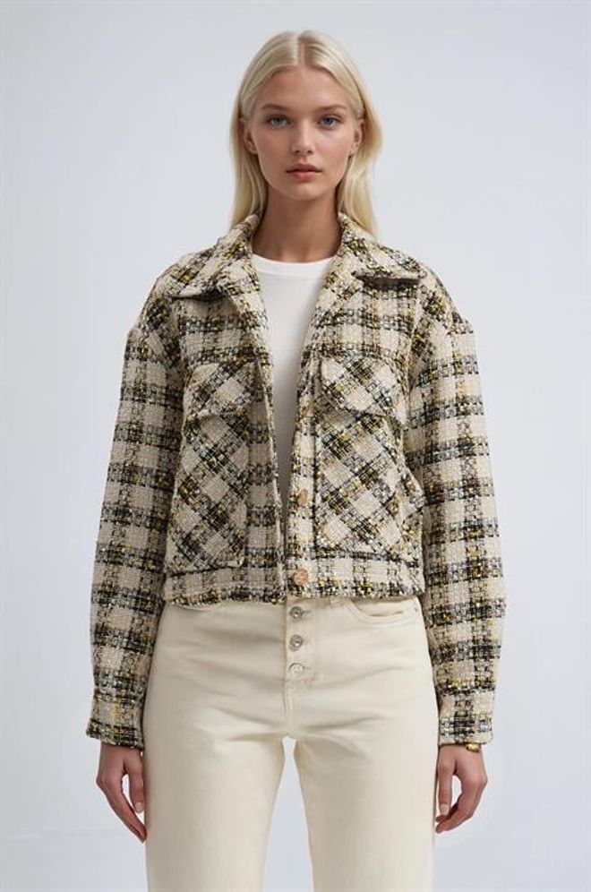 Sobe Istanbul Beżowa Kraciasta Kurtka Shacket Oversize Hurtowa sprzedaż odzieży Casual