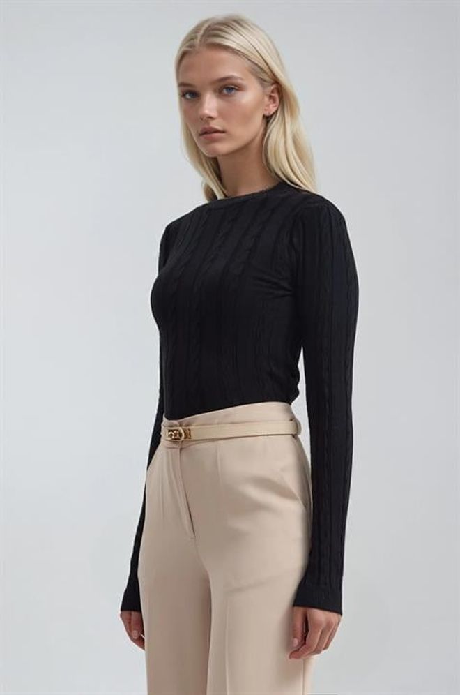 Sobe Istanbul Maglione Nero Slim Fit Con Scollo Rotondo E Maniche Lunghe Abbigliamento all'ingrosso Casuale