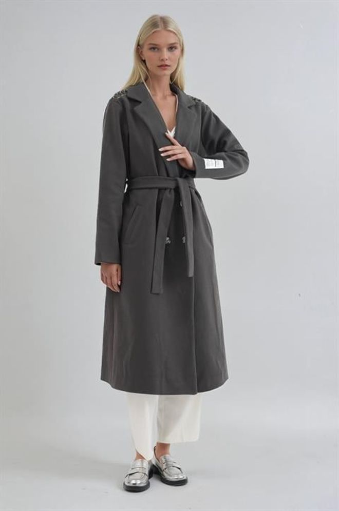 Sobe Istanbul Grey Double Breasted Wrapover Coat Wholesale Clothing Fall