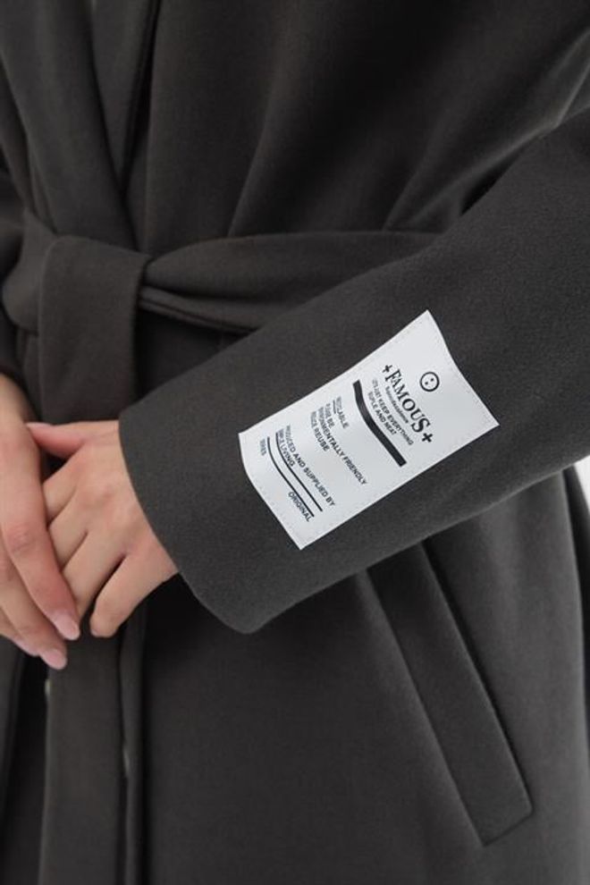 Sobe Istanbul Grey Double Breasted Wrapover Coat Wholesale Clothing 5