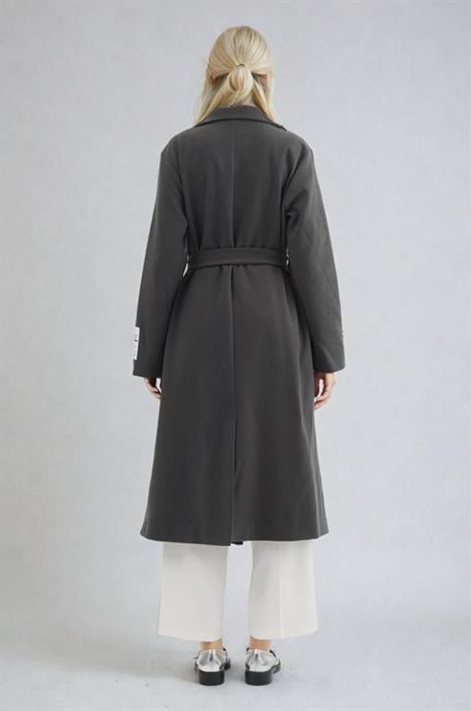 Sobe Istanbul Grey Double Breasted Wrapover Coat Wholesale Clothing Birthday