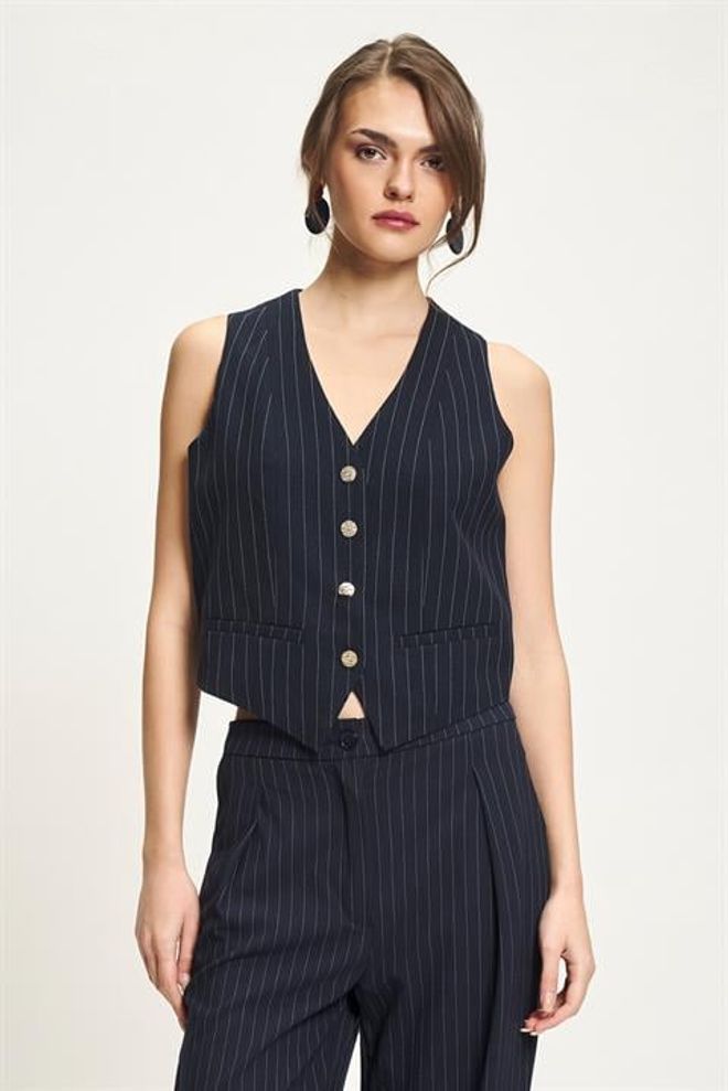 Sobe Istanbul Navy Blue Striped Formal Sleeveless Suit Wholesale Clothing Vintage