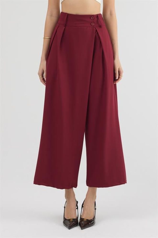 Sobe Istanbul Claret Red Palazzo Pants With High Waist Wholesale Clothing 5