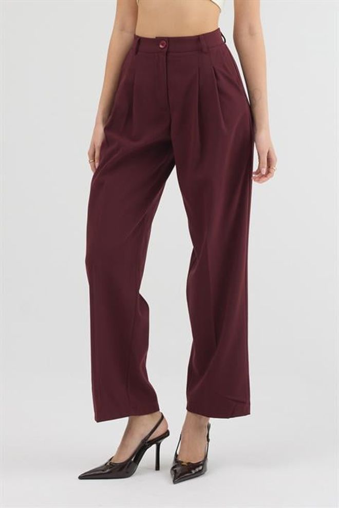 Sobe Istanbul Claret Red Palazzo Pants High Waist Straight Leg Wholesale Clothing Formal