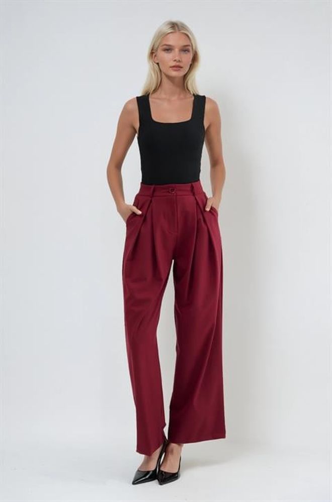 Sobe Istanbul Pantaloni Palazzo Eleganti Bordeaux Abbigliamento all'ingrosso Casuale