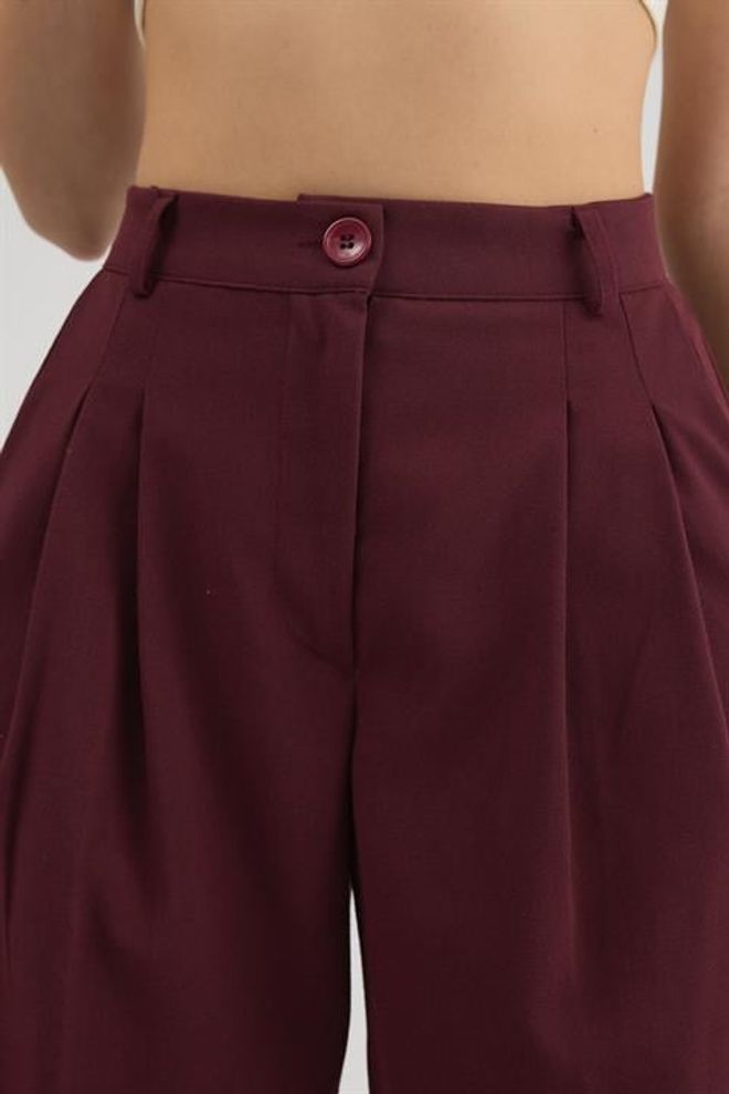 Sobe Istanbul Claret Red Palazzo Pants High Waist Straight Leg Wholesale Clothing Christmas