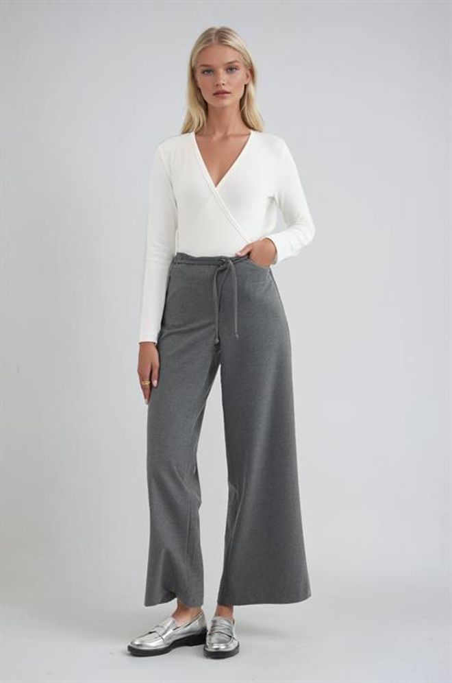 Sobe Istanbul Pantaloni Palazzo Grigi Vita Alta Gamba Larga Abbigliamento all'ingrosso Casuale