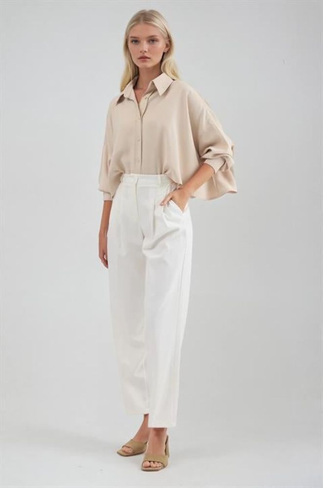 Sobe Istanbul White Pants Tapered Carrot With High Waist Wholesale Clothing Lounge