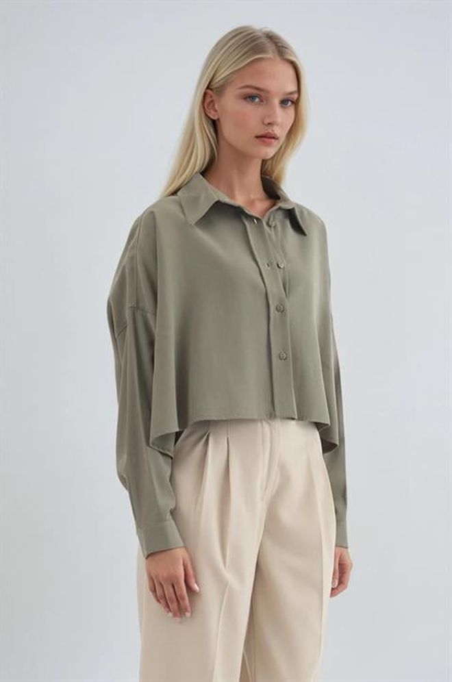 Sobe Istanbul Khaki Oversized Fit Casual Shirt Wholesale Clothing 1