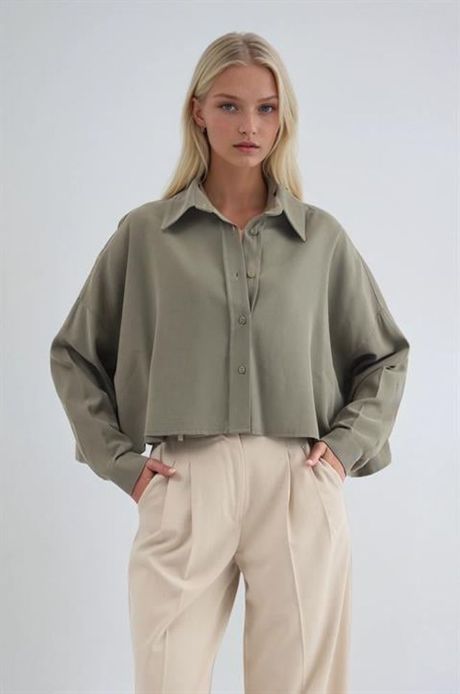 Sobe Istanbul Khaki Oversized Fit Casual Shirt Wholesale Clothing Lounge