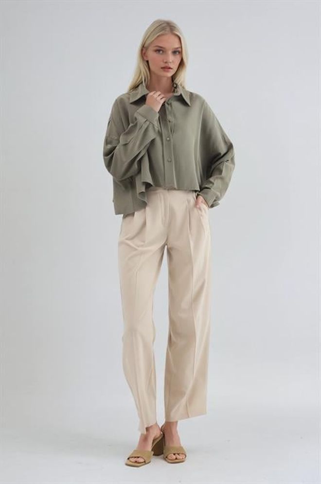 Sobe Istanbul Khaki Oversized Fit Casual Shirt Wholesale Clothing Spring