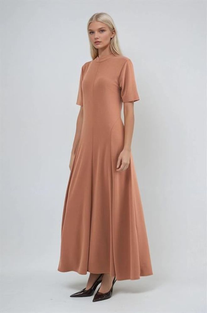 Sobe Istanbul Brown Elegant A Line Dress With High Neck Wholesale Clothing 1