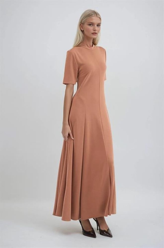 Sobe Istanbul Brown Elegant A Line Dress With High Neck Wholesale Clothing Lounge