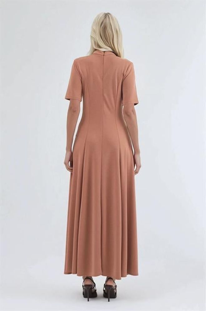 Sobe Istanbul Brown Elegant A Line Dress With High Neck Wholesale Clothing 5