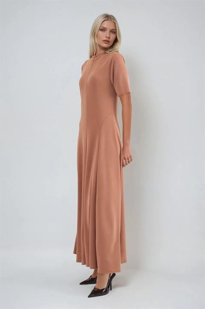 Sobe Istanbul Brown Elegant A Line Dress With High Neck Wholesale Clothing Casual