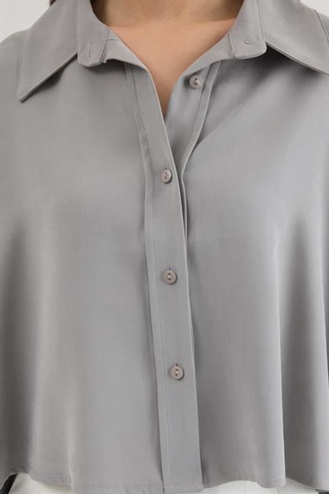 Sobe Istanbul Grey Shirt With Notched Neck And Oversized Fit Wholesale Clothing 5