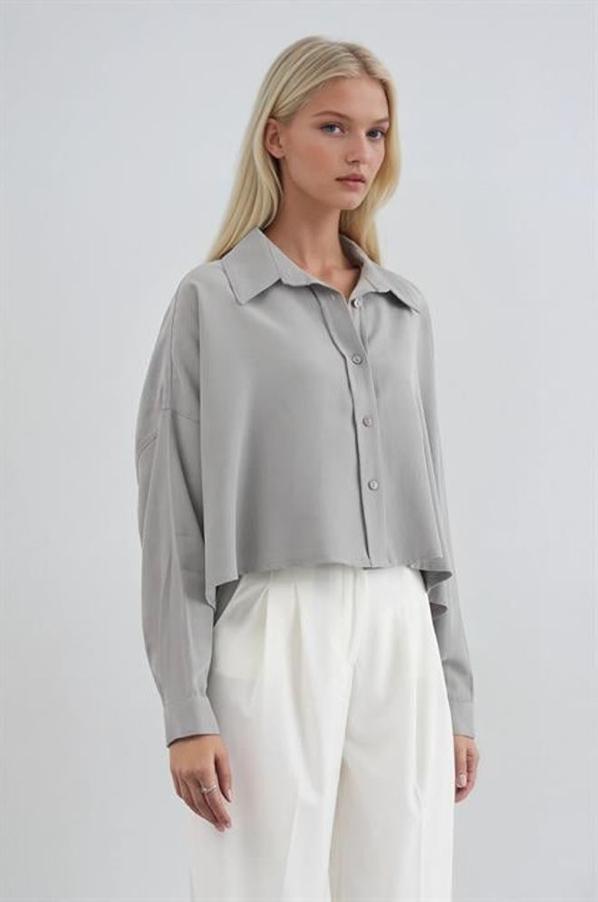 Sobe Istanbul Grey Shirt With Notched Neck And Oversized Fit Wholesale Clothing Lounge